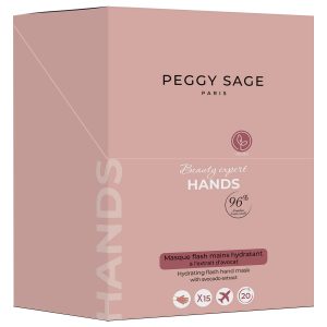 PEGGY SAGE Expositor de 15 mascarillas flash hidratantes para manos
