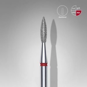 STALEKS Fresa de diamante para uñas, puntiaguda "llama" , roja, diámetro cabeza 2,1 mm/ parte de trabajo 8 mm