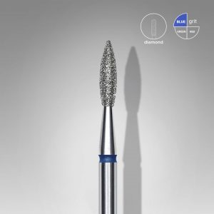 STALEKS Fresa de diamante para uñas, puntiaguda "llama" , azul, diámetro cabeza 2,1 mm/ parte de trabajo 8 mm