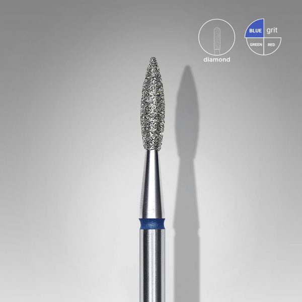 STALEKS Fresa de diamante para uñas, puntiaguda "llama" , azul, diámetro cabeza 2,1 mm/ parte de trabajo 8 mm