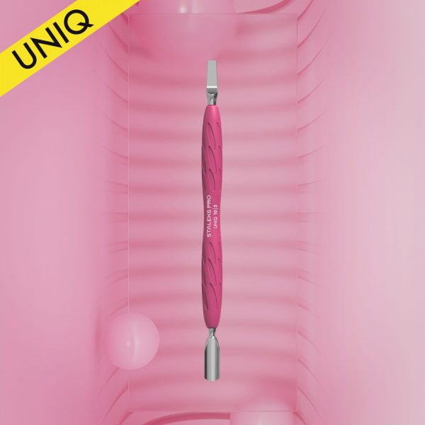 STALEKS Empujador manicura Gummy con mango silicona UNIQ 10 TIPO 5 (empujador estrecho redondeado y hoja recta)
