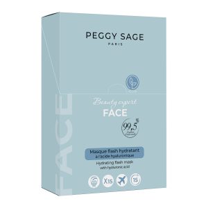 PEGGY SAGE Expositor de 15 mascarillas flash hidratantes – con ácido hialurónico