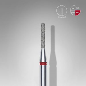 STALEKS Fresa de diamante para uñas, "cilindro" redondeado, rojo, diámetro de la cabeza 1,4 mm/ parte de trabajo 8 mm