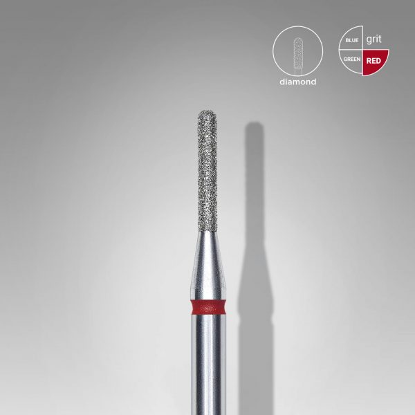 STALEKS Fresa de diamante para uñas, "cilindro" redondeado, rojo, diámetro de la cabeza 1,4 mm/ parte de trabajo 8 mm