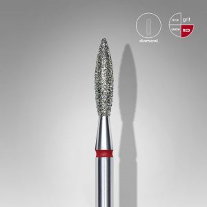 STALEKS Fresa de diamante para uñas, "flame" , roja, diámetro de la cabeza 2,3 mm/ parte de trabajo 10 mm