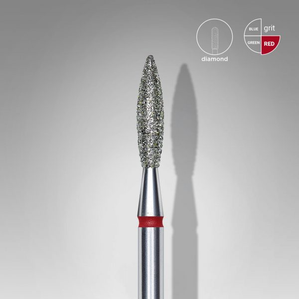 STALEKS Fresa de diamante para uñas, "flame" , roja, diámetro de la cabeza 2,3 mm/ parte de trabajo 10 mm