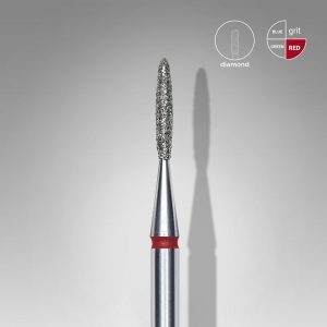 STALEKS Fresa de diamante para uñas, "flame" , roja, diámetro cabeza 1,4 mm/ parte de trabajo 8 mm