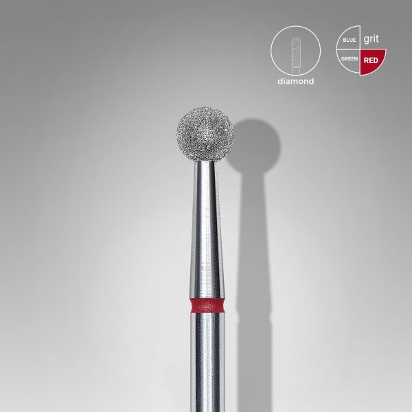 STALEKS Fresa de diamante para uñas, "bola", roja, diámetro de la cabeza 4 mm