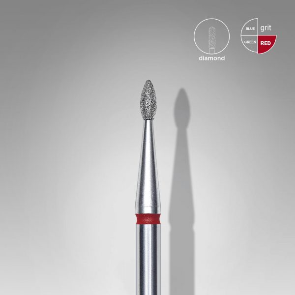 STALEKS Fresa de diamante para uñas, "gota" , roja, diámetro cabeza 1,6 mm/ parte de trabajo 4 mm