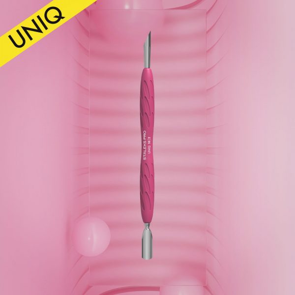 STALEKS Empujador manicura Gummy con mango silicona UNIQ 10 TIPO 2 (empujador redondeado estrecho y biselado)