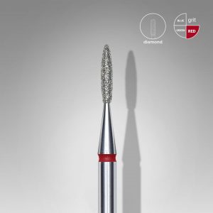 STALEKS Fresa de diamante para uñas, "flame" , roja, diámetro cabeza 1,6 mm/ parte de trabajo 8 mm