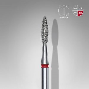 STALEKS Fresa de diamante para uñas, "flame" , roja, diámetro cabeza 2,1 mm/ parte de trabajo 8 mm