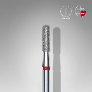 STALEKS Fresa de diamante para uñas, "cilindro" redondeado, rojo, diámetro de la cabeza 2,3 mm/ parte de trabajo 8 mm