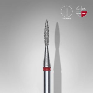 STALEKS Fresa de diamante para uñas, puntiaguda "llama" , roja, diámetro cabeza 1,6 mm/ parte de trabajo 8 mm