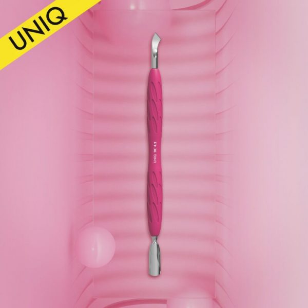 STALEKS Empujador de manicura con mango de silicona "Gummy" UNIQ 10 TYPE 4.2 (empujador estrecho y redondeado + cuchilla doblada)